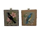 Vintage Song Bird Wood Plaques Bluebird Red Wing Black Set Of 2 Artist Signed