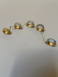 BRAND NEW EDDIE BORGO PALE GOLD 5 FINGER CHAIN RING SET PAVE CRYSTAL RRP £385 - Picture 1 of 7