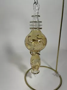 Blown Art Glass Finial Etched Floral Christmas Tree Ornament Gold/Amber 7.25 #6 - Picture 1 of 5