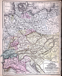 1858 Map ~ CENTRAL EUROPE - GERMANY, AUSTRIA, SWITZERLAND, RUSSIA (9x11)-#011
