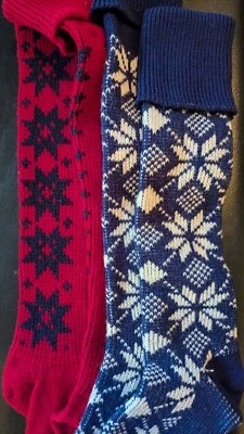 2 pares de calcetines de esquí vintage de lana acrílica sobre la rodilla Fair Isle para mujer - ¡Raro hallazgo! Foto 1 de 4