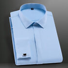Mens Dress Shirts Button Down Slim Formal Buiness Long Sleeves French Cuff Shirt
