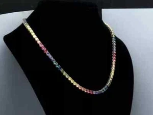 25ctw Lab-Created Rainbow Sapphire14K Wh Gold Plated Tennis Women's Necklace 18" - Picture 1 of 6