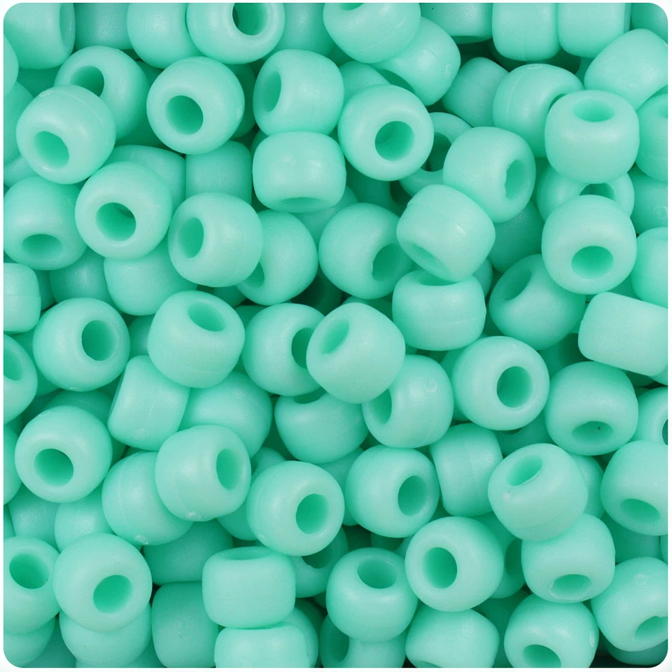 BeadTin Sea Foam Matte 9mm Barrel Plastic Pony Beads (500pcs) - Image 1 of 1