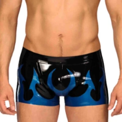 Mens Latex Boxers Shorts Briefs with Blue Rubber decoration Underwear Club wear - Image 1 of 4