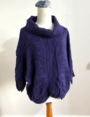 Grizas Linen Silk Crinkle Tunic Top M Chest 52in Dark Purple Cowl Neck - Image 1 of 4