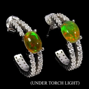 925 Sterling Silver Earrings Oval Fire Opal 7x5mm Natural Gemstone Jewelry - Picture 1 of 13