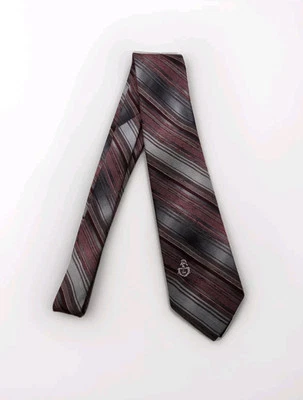 Corbata vintage Via Re granate y gris a rayas 58" de largo 15099 Foto 1 de 4