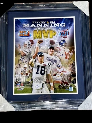 Peyton & Eli Manning 16x20 SB Signed Back To Back MVP Photo Framed auto Steiner - Image 1 of 4