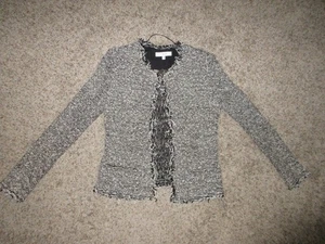 IRO Baumwollmischung strukturierte Jacke vorne offen schwarz weiß Fransenbesatz Gr. 36 - Bild 1 von 5