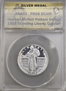 Silbermedaille Stehende Freiheit 1916 Hermon McNeil Muster ANACS PR 68 DCAM - Bild 1 von 4