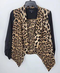 Mine Anthropologie Jacket Womens Medium Animal Print Contrast Sleeve Open Front - Picture 1 of 10