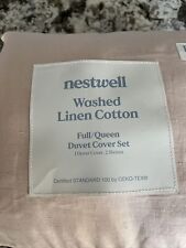 Nestwell Washed Linen Cotton 3-Piece Full Queen Duvet Cover Set Blush *Damaged