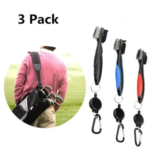 Golf Club Cleaning Brush 2 Sided Iron Groove Shoe Spike Retractable Value 3 Pack - Picture 1 of 10