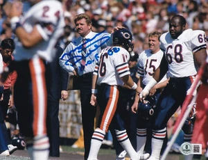 MIKE DITKA signed (CHICAGO BEARS) football 8X10 photo BECKETT BAS BS22844 - Picture 1 of 1