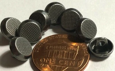 8 Small TINY Gray Gunmetal Tone Metal Shank Buttons 8.5mm Just Over 5/16" 12187 - Image 1 of 3