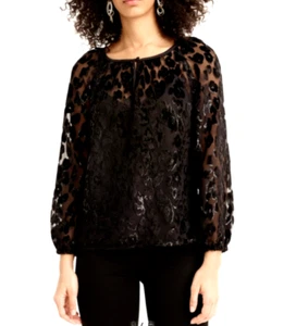 Blusa J Crew Top Pequeña Burnout Terciopelo Metálico Negro Leopardo Manga Larga - Imagen 1 de 12