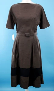 VTG Women's 60s NOS Dark Brown A Line Dress W/ Belt Sz S/M 1960s Minx Modes - Picture 1 of 16