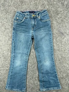 Levi's Jeans Girls 6 Regular Blue Denim Flare Gold Glitter Button Adjust Waist - Picture 1 of 15