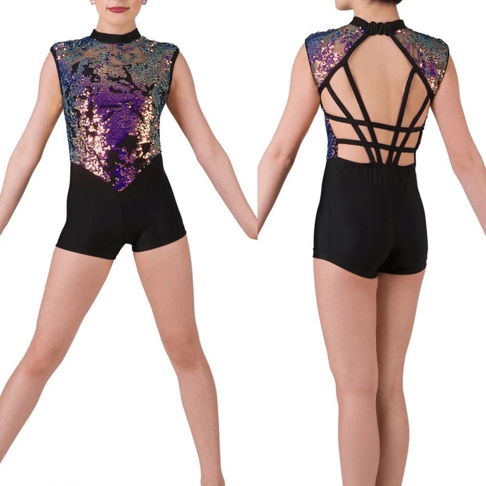 Galeria de fantasias preto lantejoulas fantasia de dança acro collant UNSTEADY 19632 XLC - Imagem 1 de 4