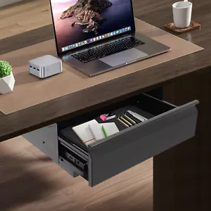 16" Under Desk Drawer Hidden Fixing Desktop Organizer Slide Out w/ Power Supply - Picture 1 of 18