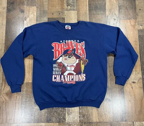 Vintage Atlanta Braves Mens Sweater Large Blue 1995 Looney Tunes World Series Cover