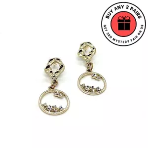 Women Gold Rhinestone Drop Earrings Organic Circle Shape Stud Fashion Jewelry - Picture 1 of 3