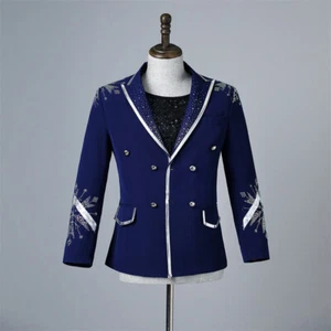 Herren Strass Schneeflockenmuster Smoking Sakko Zweireiher Anzug Blazer - Bild 1 von 11