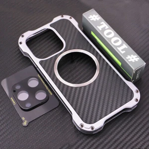 Funda protectora de fibra de carbono metal de aluminio para iPhone 14 Pro Max 13 armadura a prueba de golpes - Imagen 1 de 18