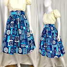 Blue and white Hawaiian tapa print vintage cotton bark cloth Skirt Large