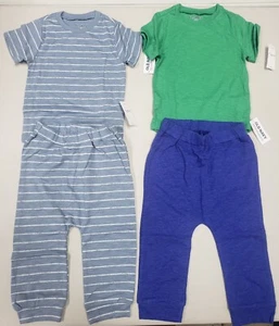 4 PC Old Navy Baby Boys One Piece Bodysuits Pants Blue Stripe Green 12-18 Months - Picture 1 of 1