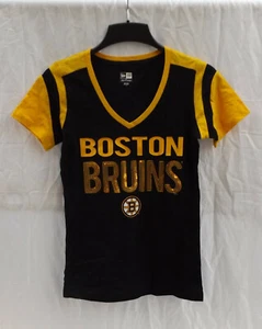 NHL BOSTON BRUINS 5th & Ocean by New Era Women's Sequins Short Sleeve T-Shirt - Picture 1 of 3