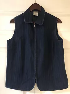 Allison Daley Pinstripe Western Denim Zip Up Vest Jacket Coat 12P 12 PETITE 90s - Picture 1 of 3