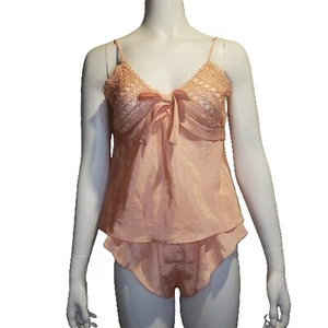 Victoria's Secret Medium Sleep Set Cami Shorts Tap Pants Peach Pink Sheer Top - Picture 1 of 7