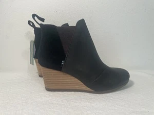 TOMS Kelsey Wedge Booties Womens Black Casual Boots 10015781 Size 7.5 - Picture 1 of 9