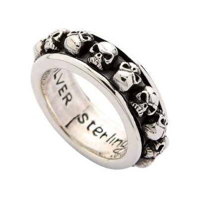 GOTHIC STACK SKULL STERLING SILVER BAND SPINNER RING SPINNING SPIN BIKER ROCKER - Image 1 of 4