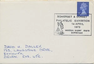 GB SPECIAL EVENT POSTMARKS 1973 SOMERSET & DORSET PHILATELIC EXHIBITION WESTON-S - Picture 1 of 1