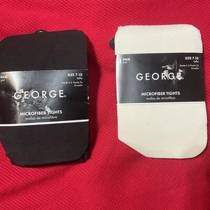 ~ Size 7–10-2 Pr  Black-White George Girl's Microfiber Tights -free Shipping - Picture 1 of 5
