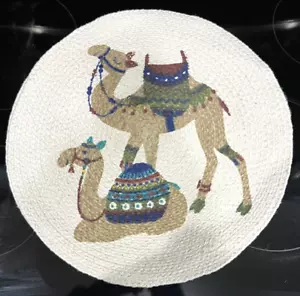 4 Woven Round Placemat Set Multicolor Arabian Indian Moroccan Camel Design 15" - Picture 1 of 9