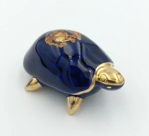 Vintage Limoges France Cobalt Blue Porcelain Turtle Trinket Box Dollhouse Mini - Picture 1 of 6