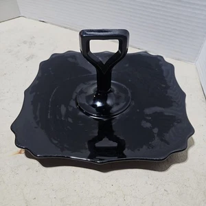 Vintage Black Amethyst Glass Serving Tray Center Handle Depression Glass Gothic - Bild 1 von 3