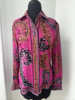 Blusa Camisa Vintage Años 60 EMILIO PUCCI Estampado Plumas Seda Foto 1 de 4