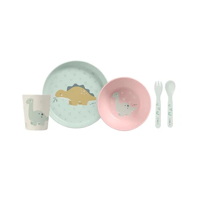 SARO | Kinder Geschirr-Set „Dinos“ 5tlg. | Rosa - Bild 1 von 4