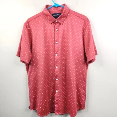 Mizzen+Main Short Sleeve Trim Fit Spotted Spandex Polyester Blend Button Down L - Image 1 of 4