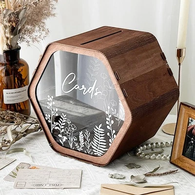 OurWarm Wedding Card Box for Party, Hexagon Brown Gift Card Box Envelope Mone... - Image 1 of 4