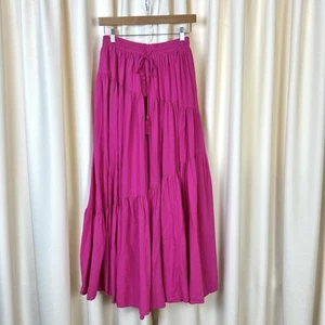 Mister Zimi Womens Maxi Skirt Fuchsia Pink Tiered Flowy Elastic Waist Size 8 - Picture 1 of 7