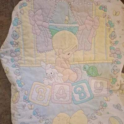 Винтажное стеганое одеяло Precious Moments Our Baby пастельный бант кролик птица ручная работа - Изображение 1 из 4
