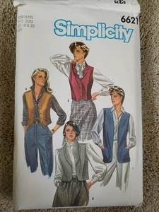 Simplicity 6621 Misses Sz 18 & 20 Lined/Unlined Vests Sewing Pattern  - Picture 1 of 2