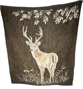Vtg Biederlack Lodge Hunting Throw Buck Deer Reversible Blanket 48” X 54” USA - Picture 1 of 3