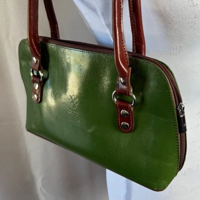 Vera Pelle grüne Designer Leder Handtasche Schultertasche Made in Italy in gutem Zustand - Bild 1 von 4